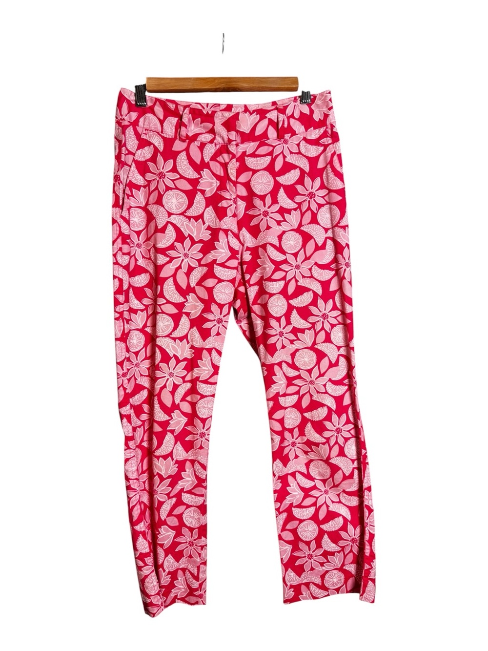 Lilly Pulitzer Stretch Cotton Chino Pants Pink Lemon Citrus Floral Print Size 0